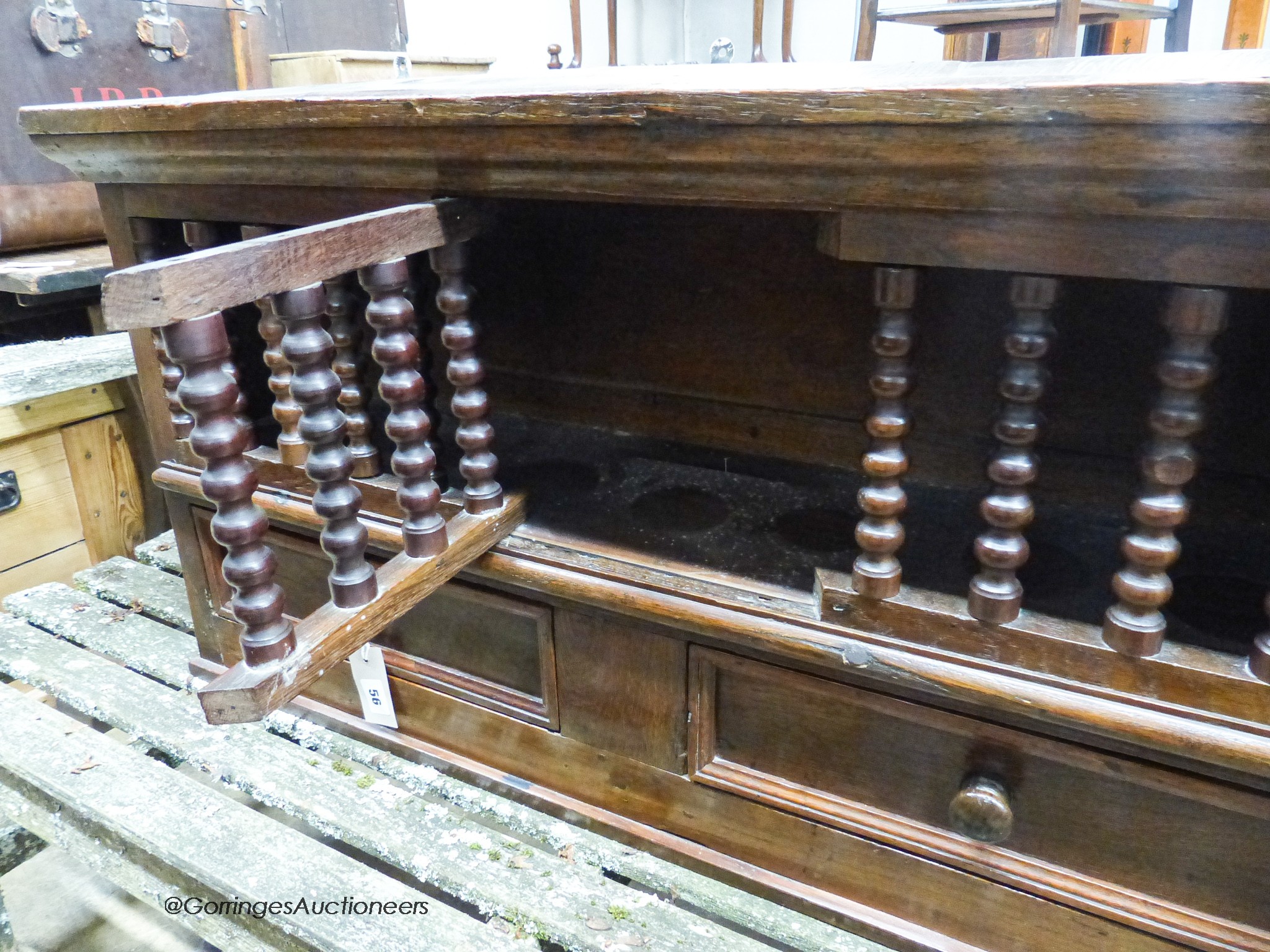 An 18th century and later oak, beech and walnut hanging food cupboard